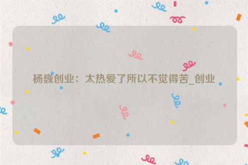 杨巍创业：太热爱了所以不觉得苦_创业